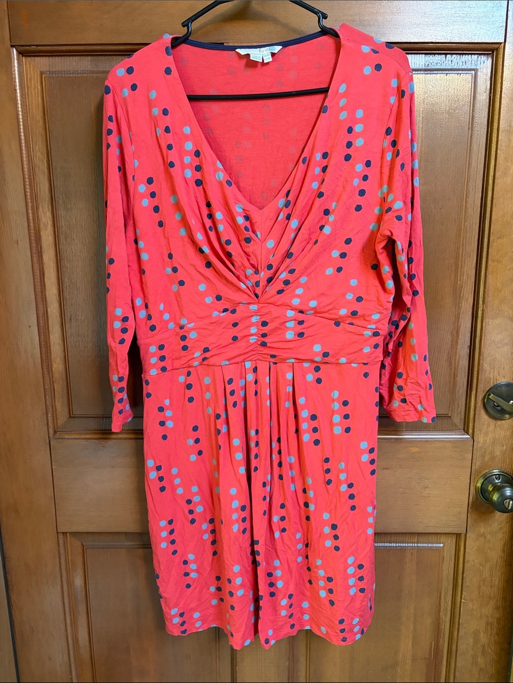 Boden Women's Coral Polka Dot V-Neck Dress Size 14